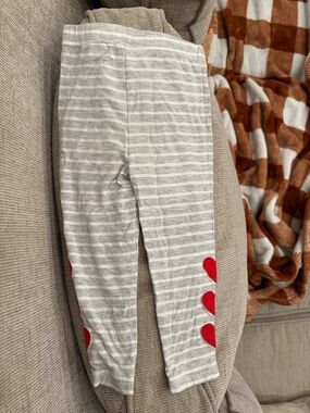Little Sleepies Gray & White Striped Leggings with Red Heart Accents